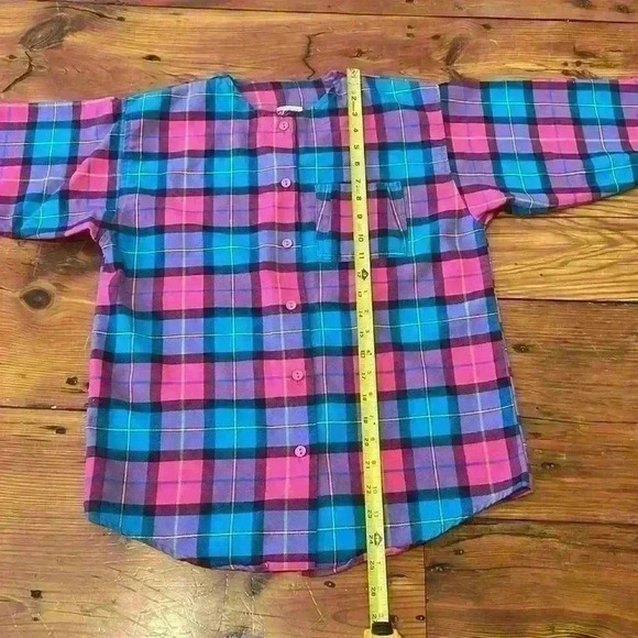 No Collar pink blue and purple button down flannel made in the USA - Picture 7 of 7